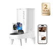 YumShare Solo 2 automatic cat feeder with app control interface and 2-year warranty badge, showing remote feeding management