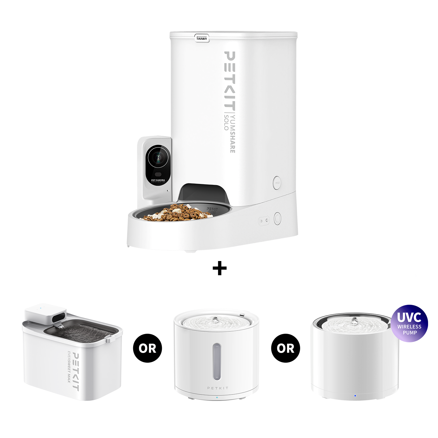PETKIT YumShare Solo with camera automatic cat feeder bundled with PETKIT EverSweet Max, EverSweet 3 Pro (UVC), or EverSweet Solo 2 water fountain, flexible combinations for feeding and hydration