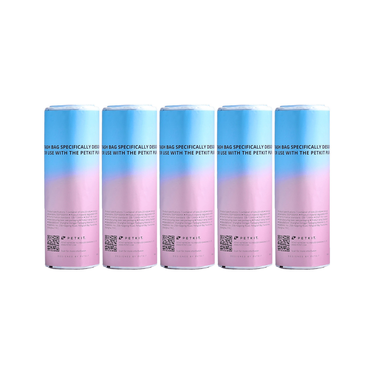 PuraX Automatic Litter Box Trash Bag 5 rolls displayed illustrating quantity, compact packaging, and ease of use