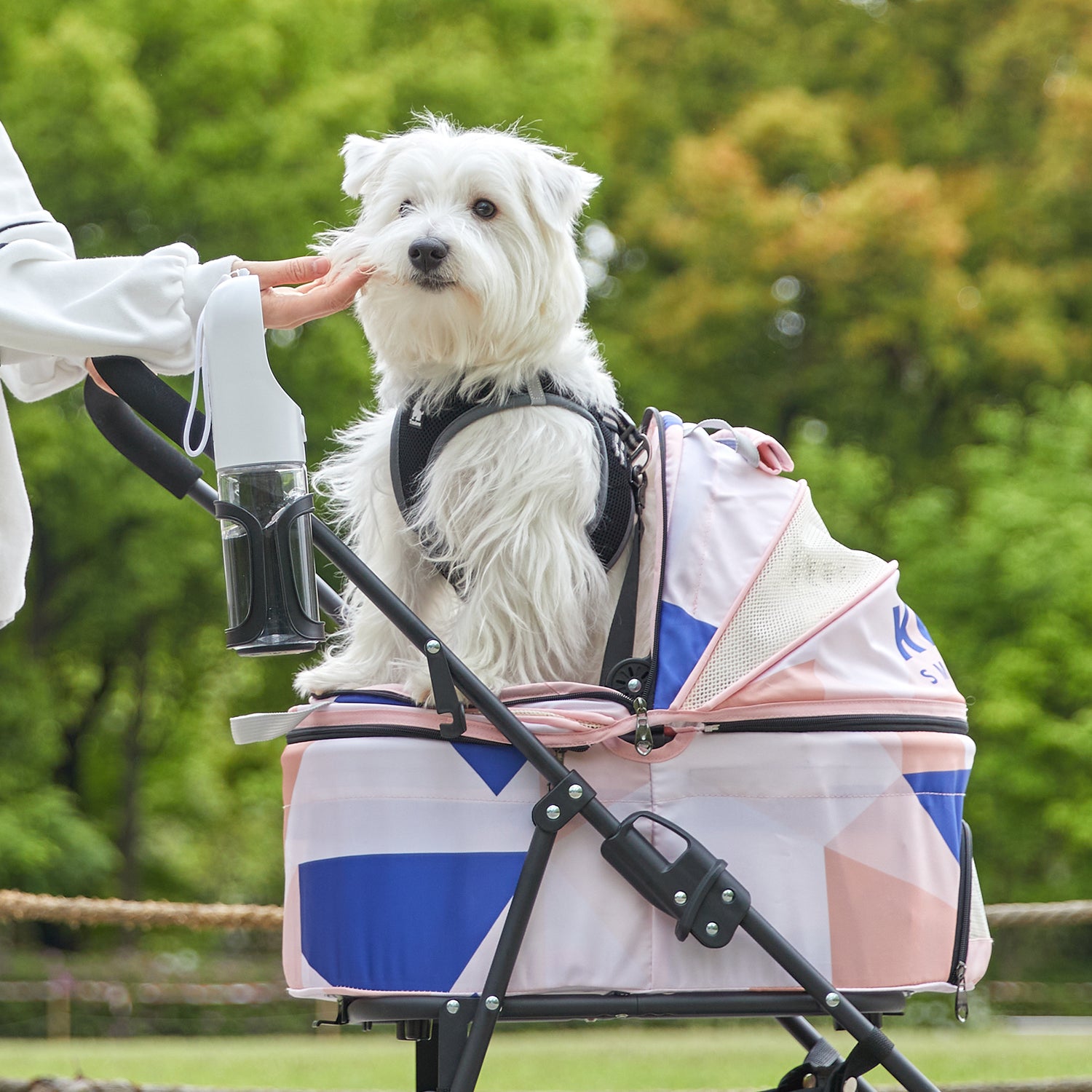 Bon Voyage Pet Stroller offers a comfortable and stable riding space for small dogs, making outdoor trips easier and more enjoyable