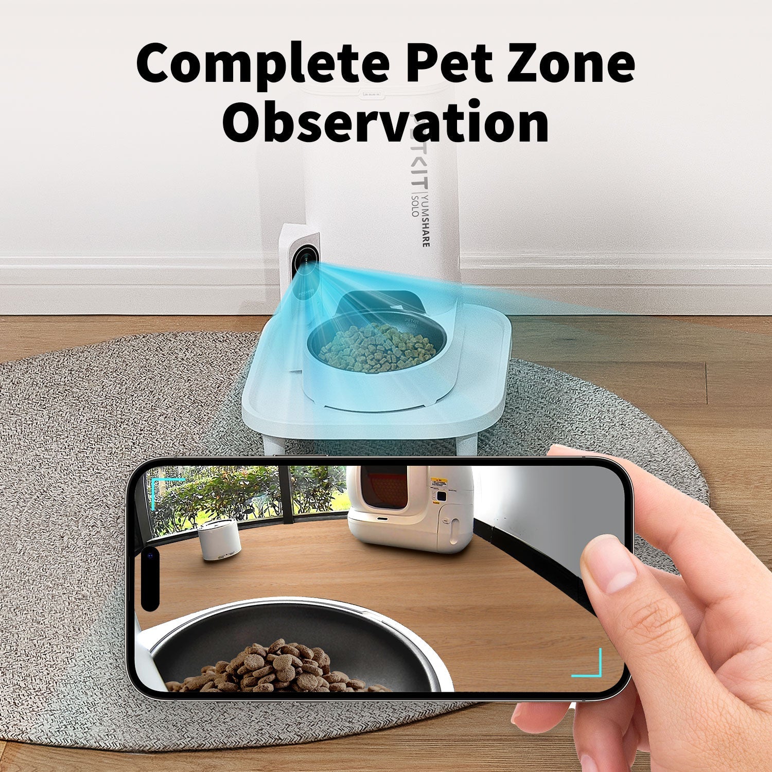 Elevated PETKIT feeder on Raised Stand broadens the camera’s field of view for complete pet zone observation