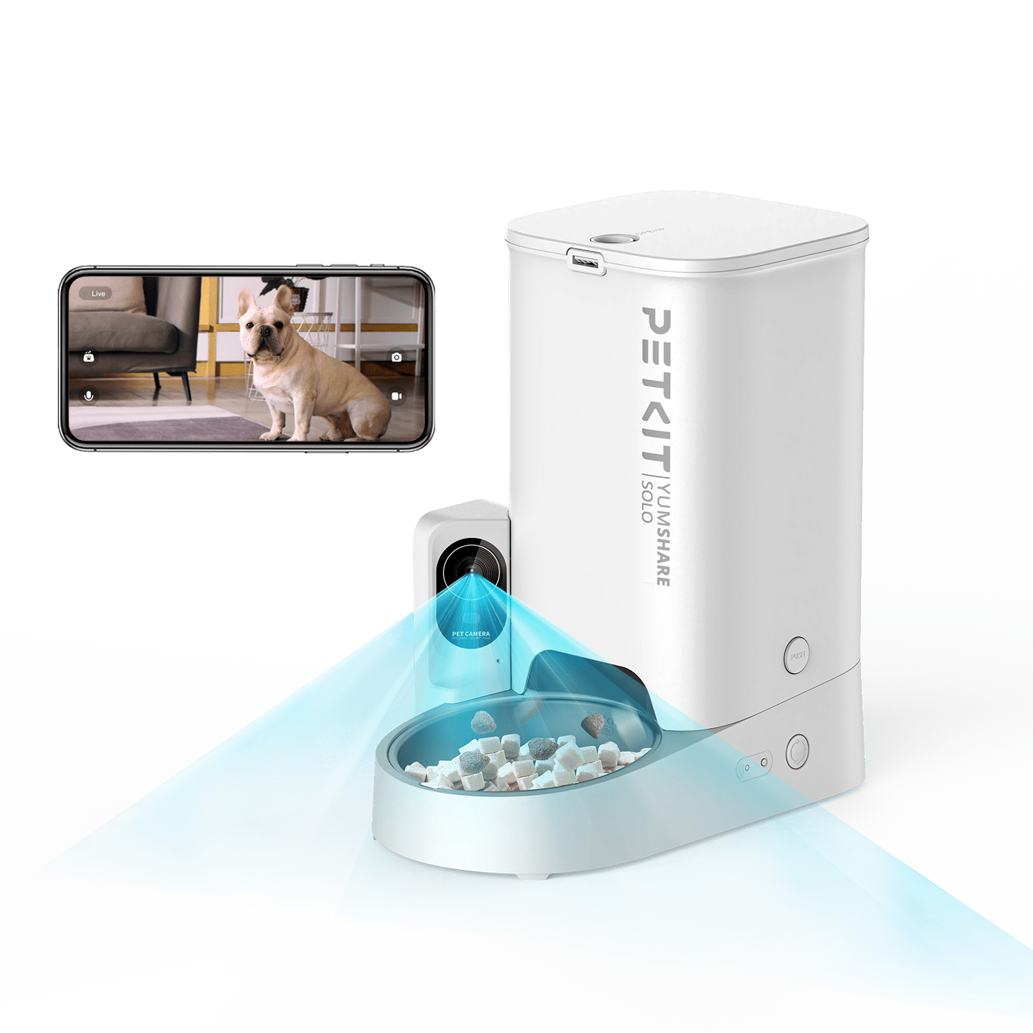 PETKIT YumShare Solo with camera automatic cat feeder enables live pet monitoring anytime, anywhere through the PETKIT App for instant connection